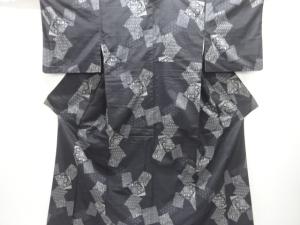 アンティーク　色紙に花古典柄織り出し手織り紬着物